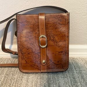 Patricia Nash Tan Leather Crossbody Bag with Map Design
